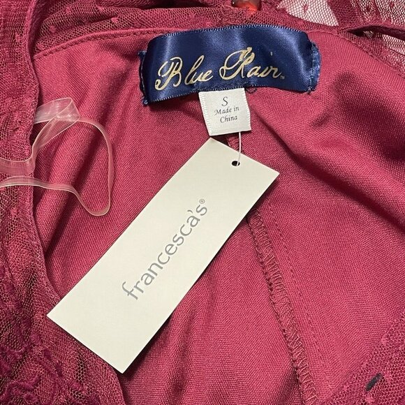 Francesca Blue Rain Sheath Straight Dress Size S Red Burgundy Laced Long Sleeve - Picture 9 of 11